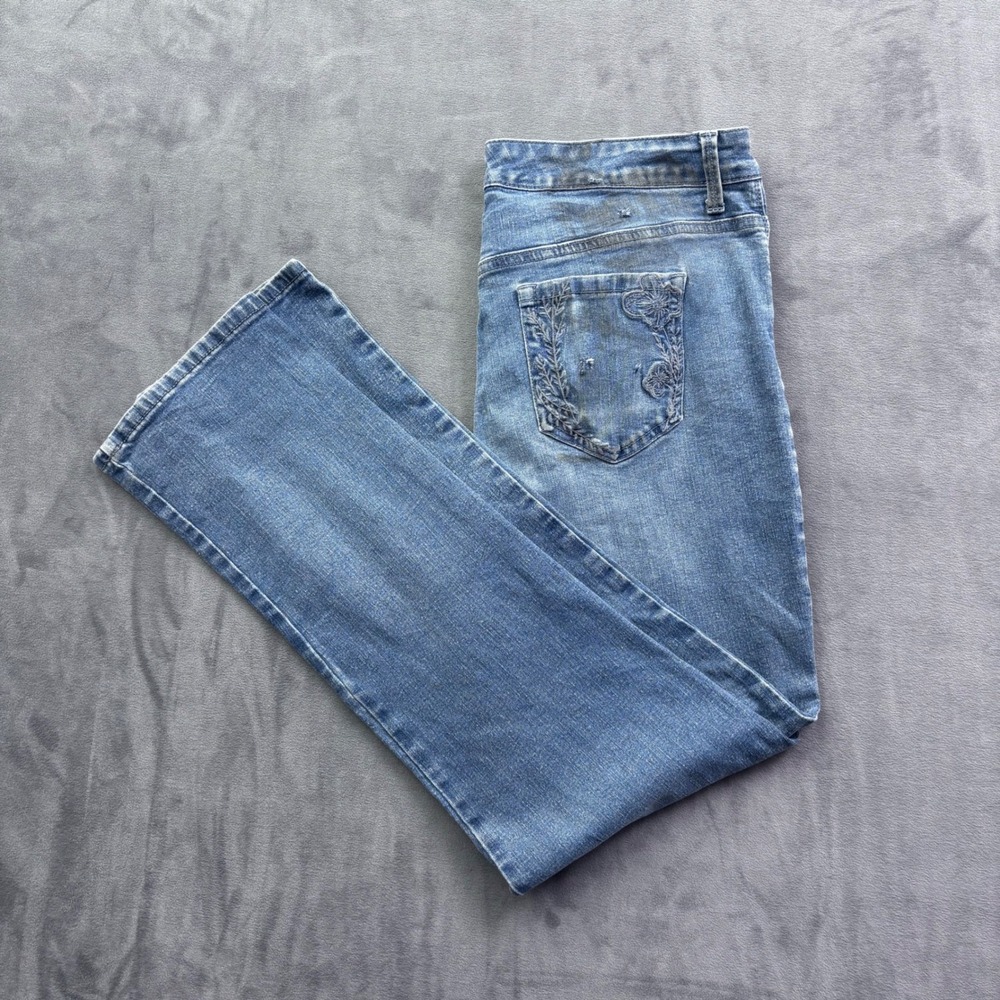 Gloria Vanderbilt Amanda 2.0 Slim Leg Jeans Blue Floral Embroidered Size 12